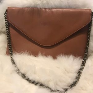 J Crew Leather Curb Chain Envelope Clutch •Cognac•
